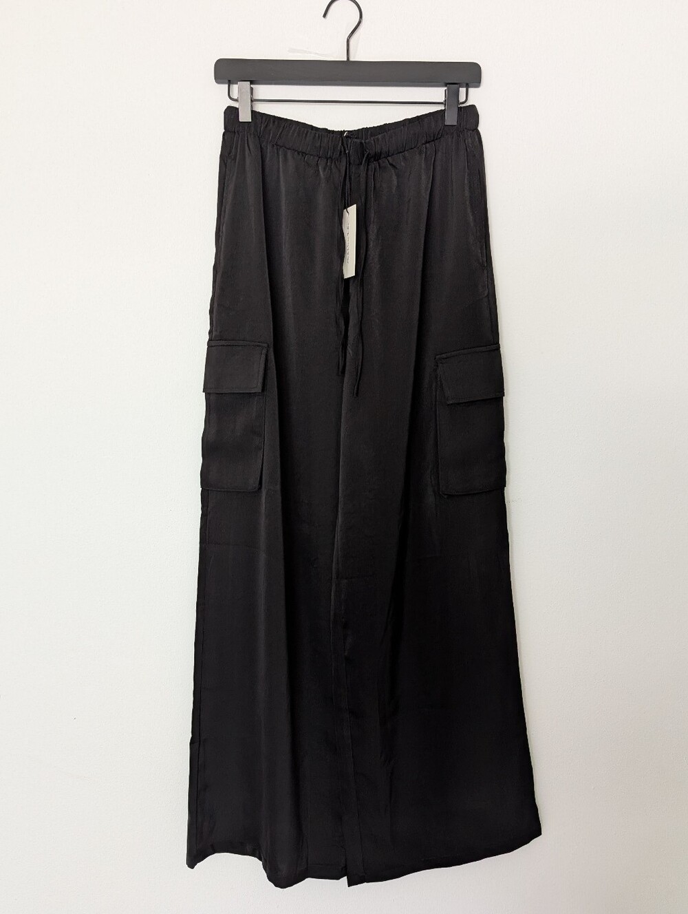Black Satin Dressy Wide Leg Cargo Pants Size Small